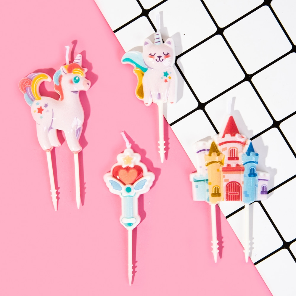 [코쿤] 3D초 핑크 유니콘 4종 세트- 캐슬 유니콘 어린이집 돌 백일 여아생일초 - 루닷